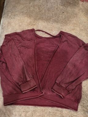 Women's Washed Deep V Pullover Oversized Sweatshirt in Dusty Plum